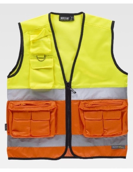 CHALECO CIERRE CREMALLERA BANDAS A.V. AMARILLO NARANJA TALLA M C4046 