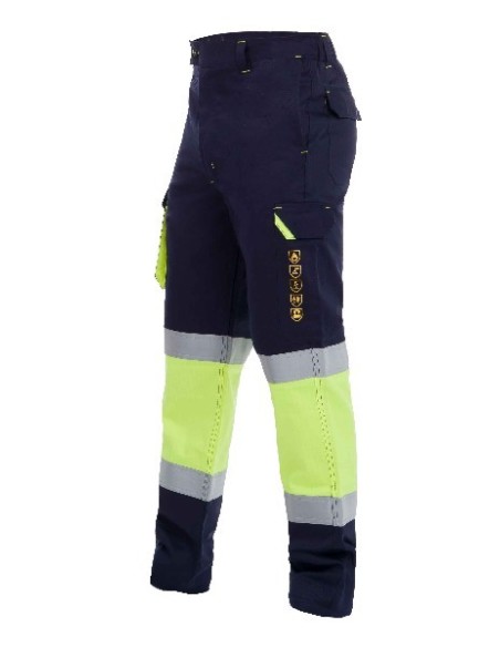 PANTALON MULTINORMA STRIP FR HV MARINO AMARILLO TALLA S